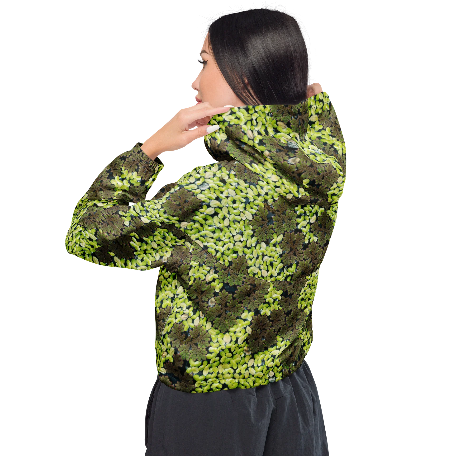 Verdant Life Women's All-Over Print Lush Foliage Cropped Windbreaker product image (3)