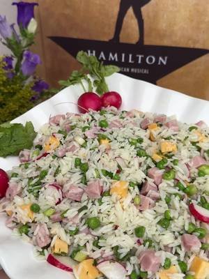 This Chilled Ham & Rice Salad put the ham in my Hamilton party. 🤪 Idk how y’all put up with me. 😂 But in all seriousness, cold ham was one of Alexander Hamilton’s favorite foods and I love a make-ahead recipe so I said, ✨say less.✨ This easy, delicious salad is perfect for summertime when you don’t want to turn on the oven!   @Hamilton  Recipe: therosetable.com 🌹 #hamilton #coldsalad #ricesalad #ham #summerrecipes 