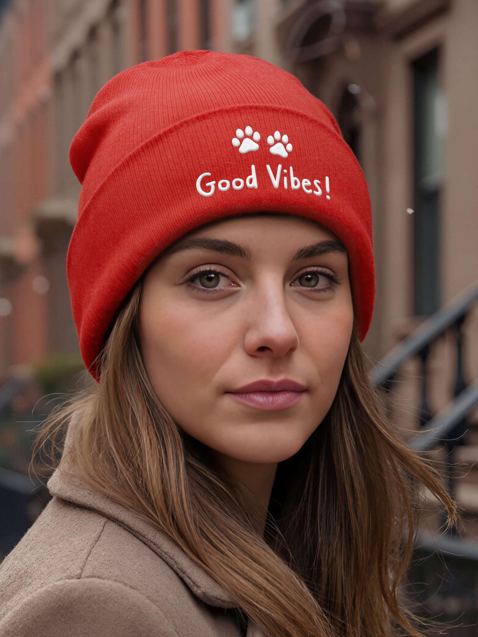 Good Vibes! Embroidered Cuffed Beanie – Soft & Cozy Unisex Accessory for Everyday Elegance product image (6)
