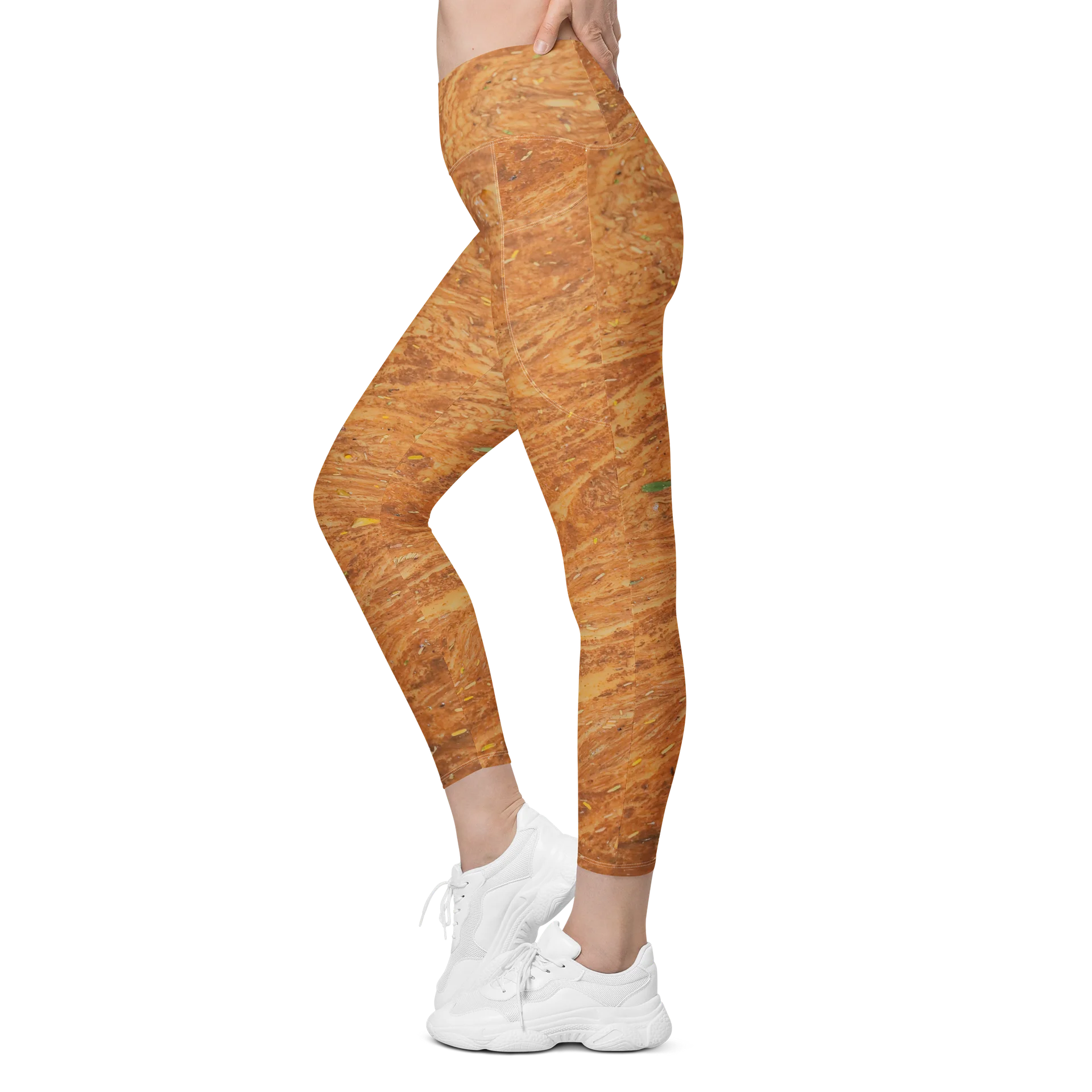 Terracotta Tea: All-Over Print Warm Rust & Leaf V-Waist Leggings with Pockets product image (4)