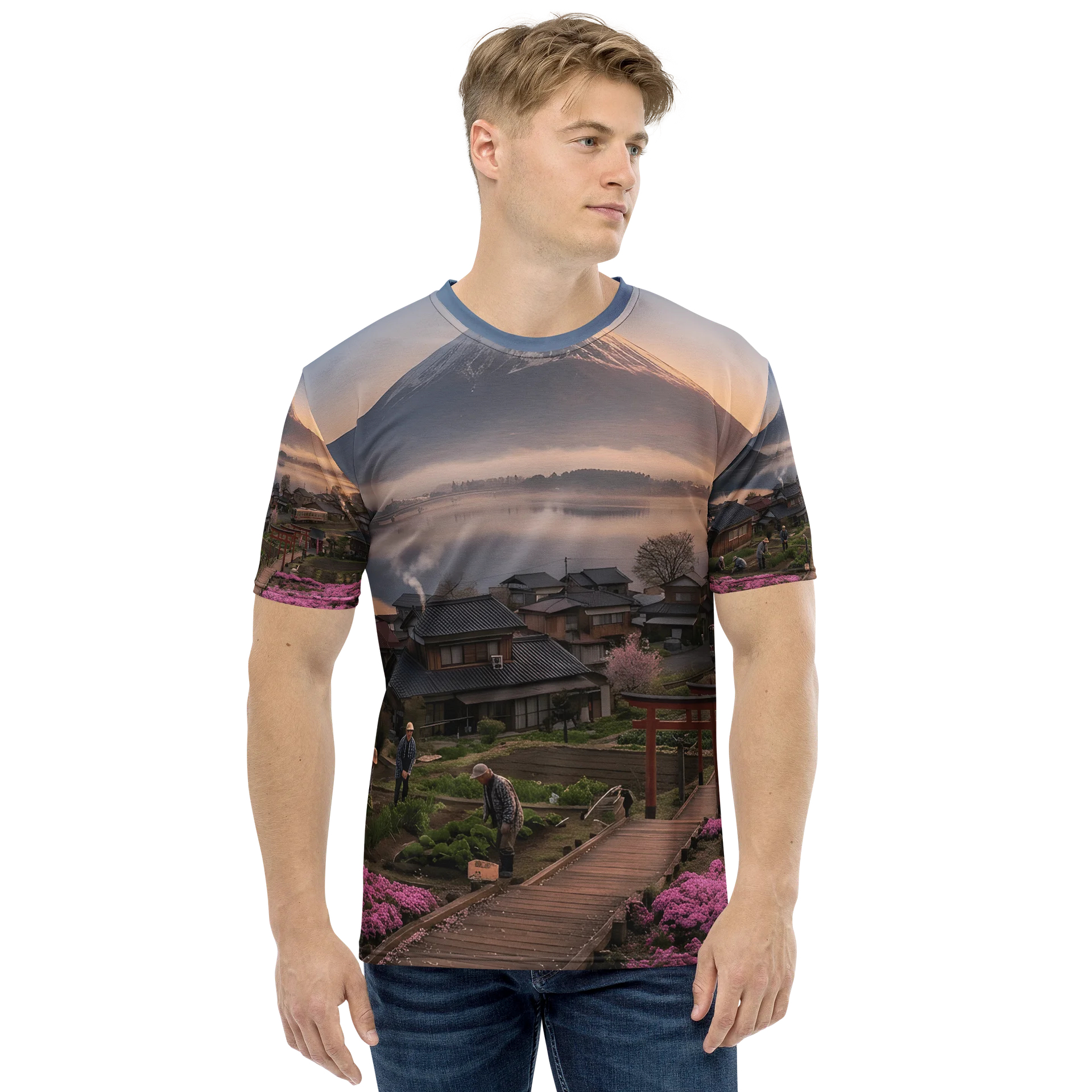 Mount Fuji Village Pink Moss Men’s Crew Neck T-Shirt product image (3)