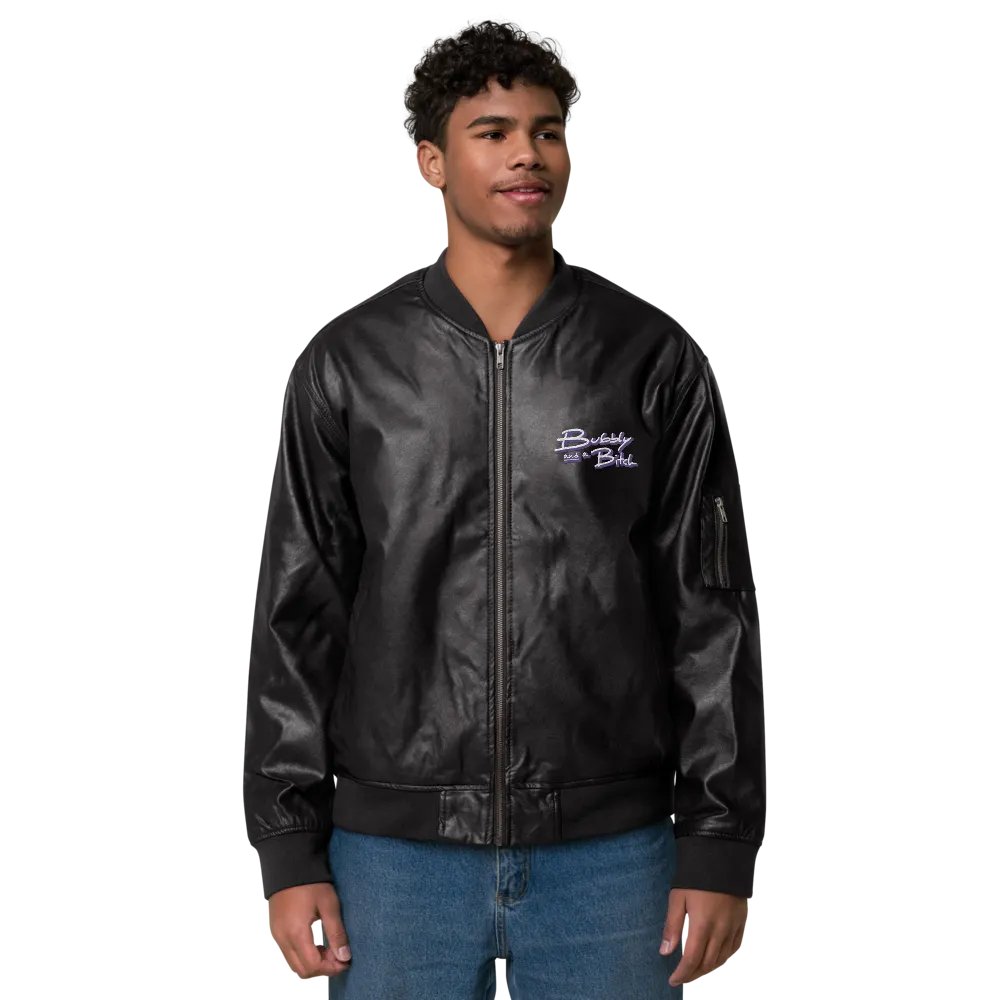 Bubbly and a B (purple shadow design) faux leather bomber jacket product image (2)