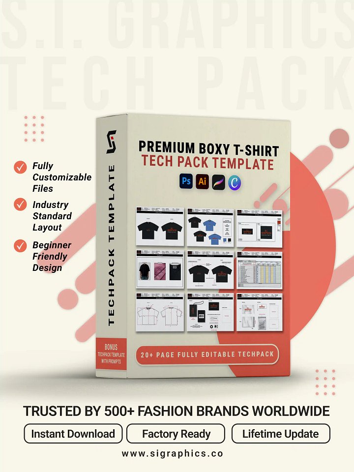 Boxy Fit T-Shirt Tech Pack Template product image (1)