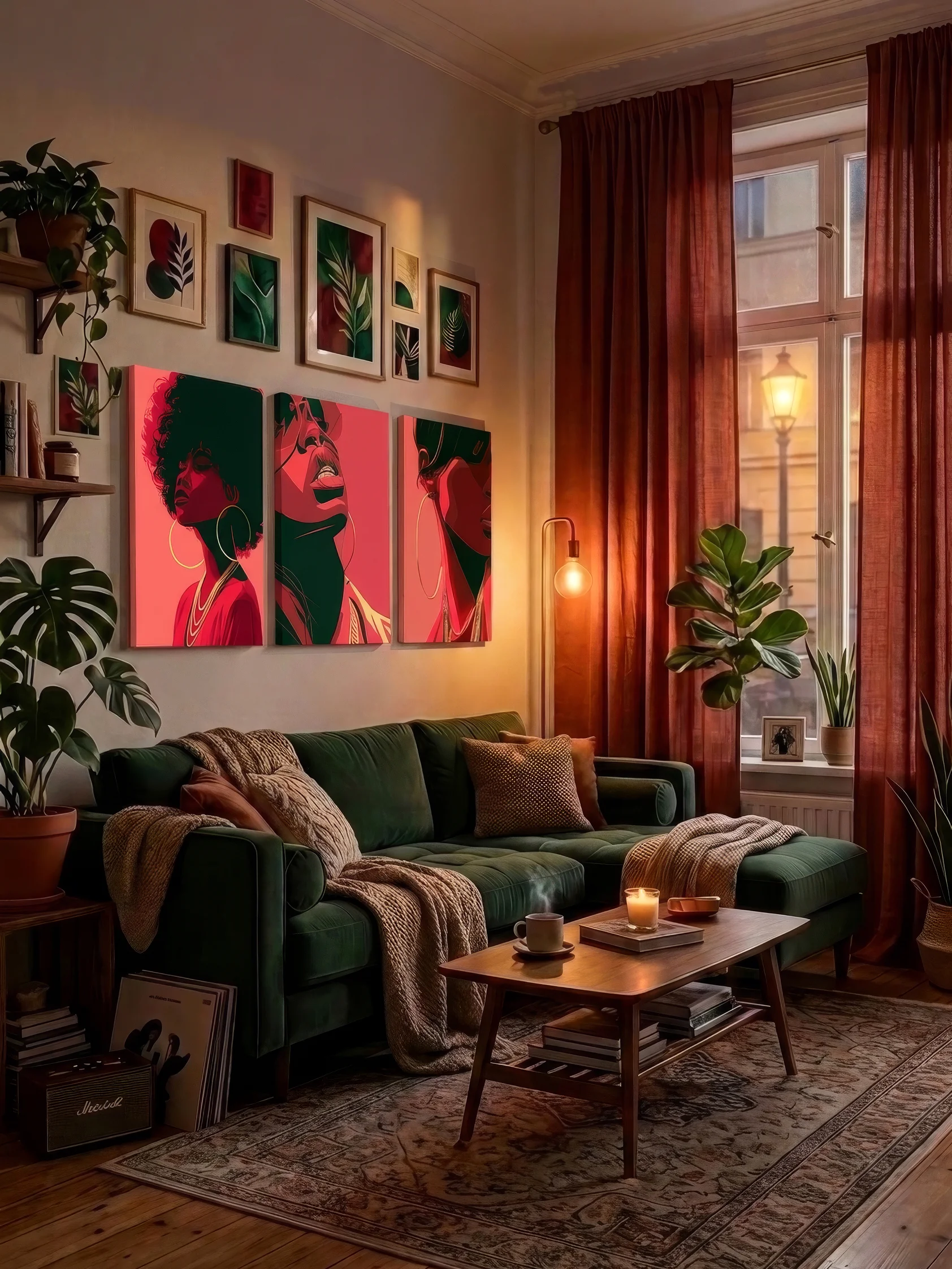 The MONA FRAMED Collection | 3-Piece Black Woman Wall Art Set | Crimson & Gold product image (1)