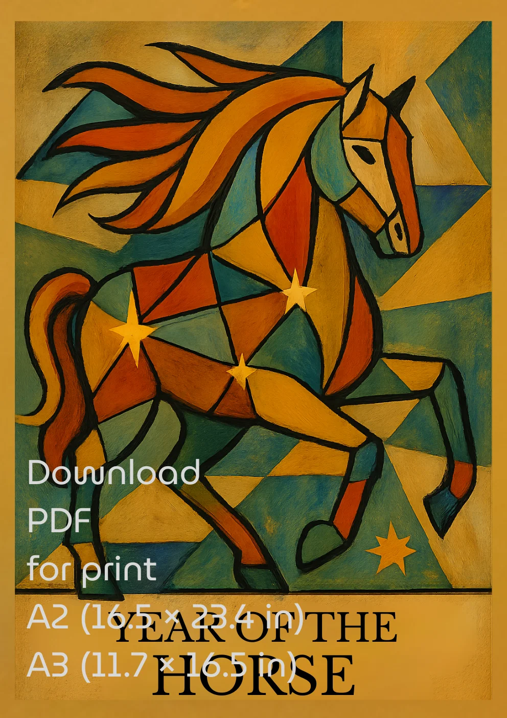 Year of the Horse Poster – Vibrant Zodiac Art (A2/A3 PDF Download), Digital Product product image (1)