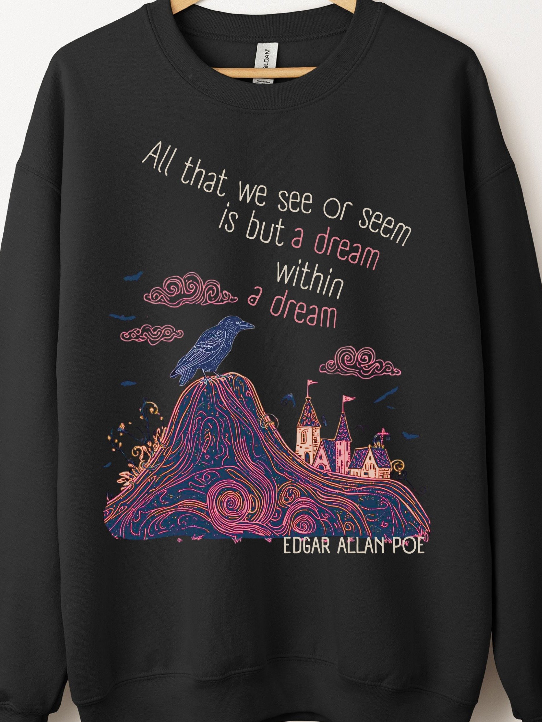 Dream Within a Dream Crewneck, Edgar Allan Poe Quote, Raven & Castle Graphic product image (1)