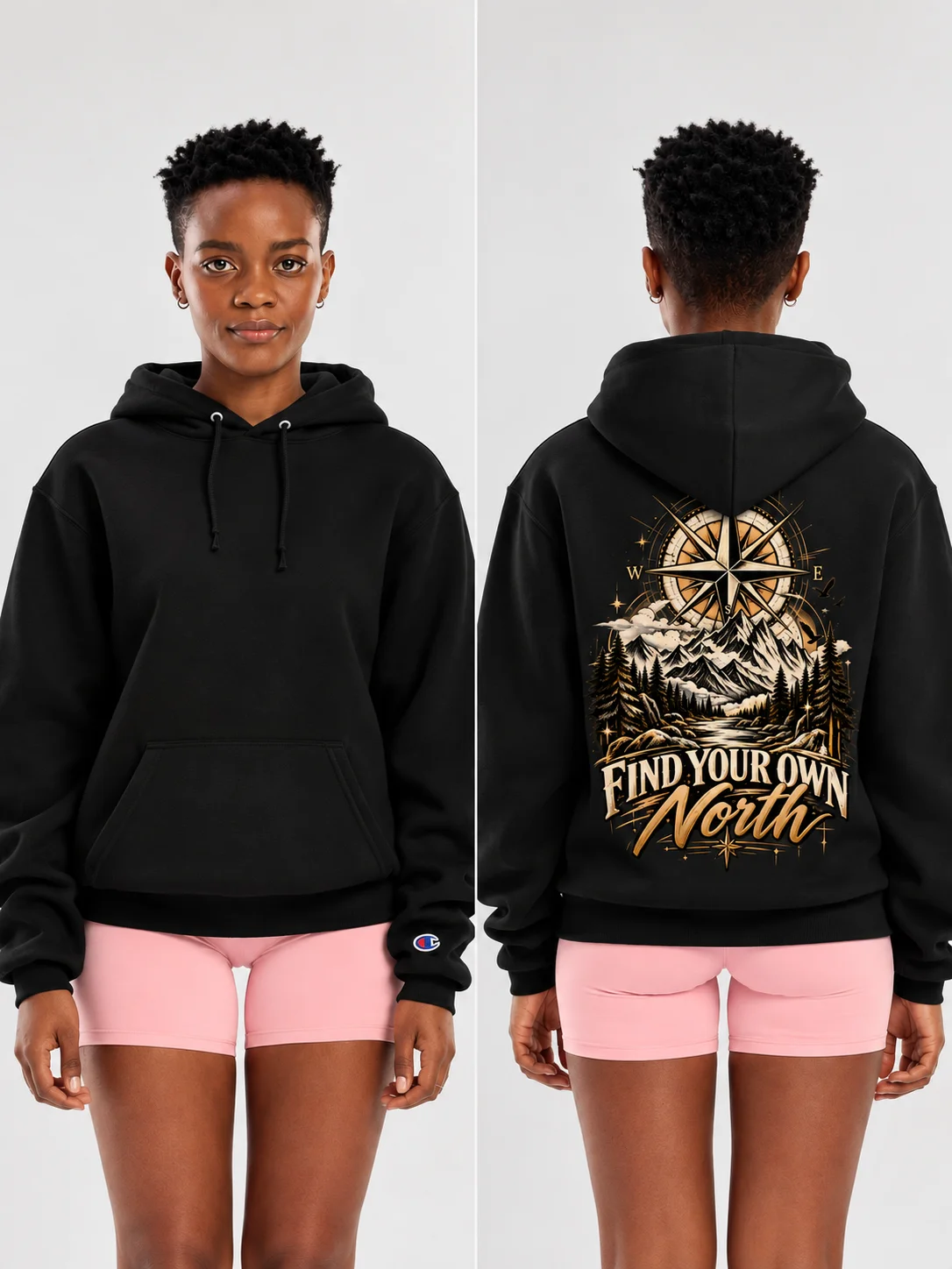 “Find Your Own North” Compass Mountain Hoodie product image (1)