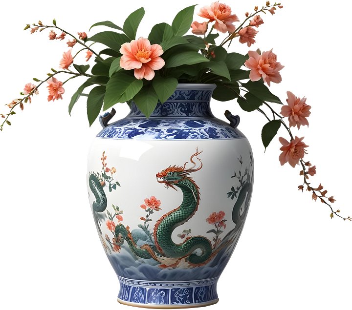 Chinese Porcelain Vase – Year of the Serpent with Floral and Serpent Décor PNG product image (1)