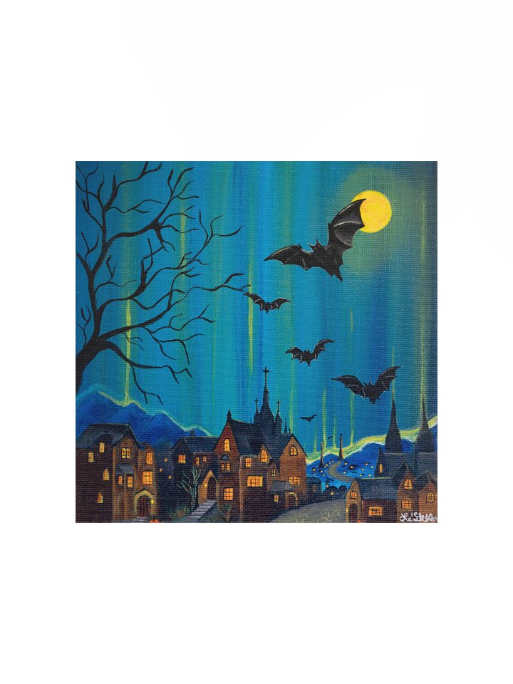 Starry Night Bat Village Original Art Print product image (1)