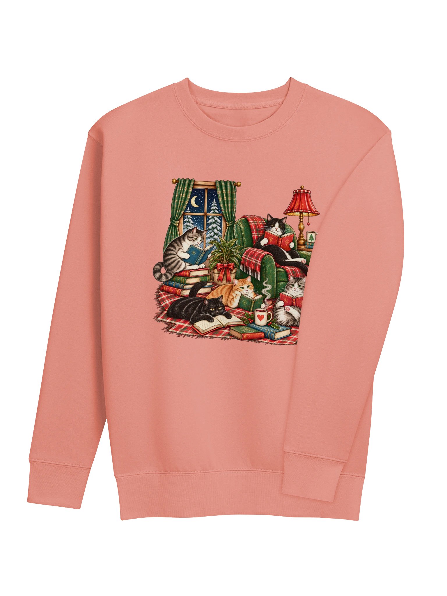 Cozy Cats Reading by the Fire Christmas Sweatshirt product image (5)