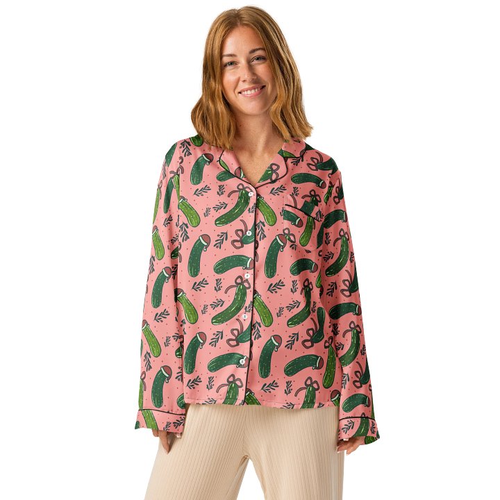 Funny Christmas Pickles Pattern Pyjama Shirt, Pink product image (2)