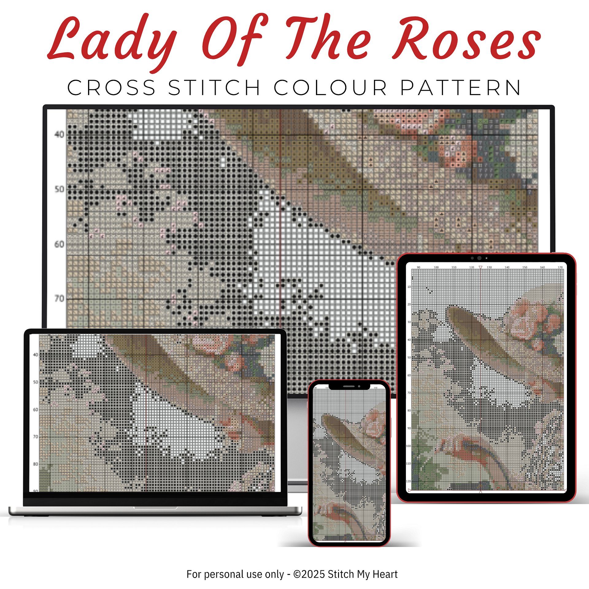 Lady Of The Roses Cross Stitch Pattern product image (3)