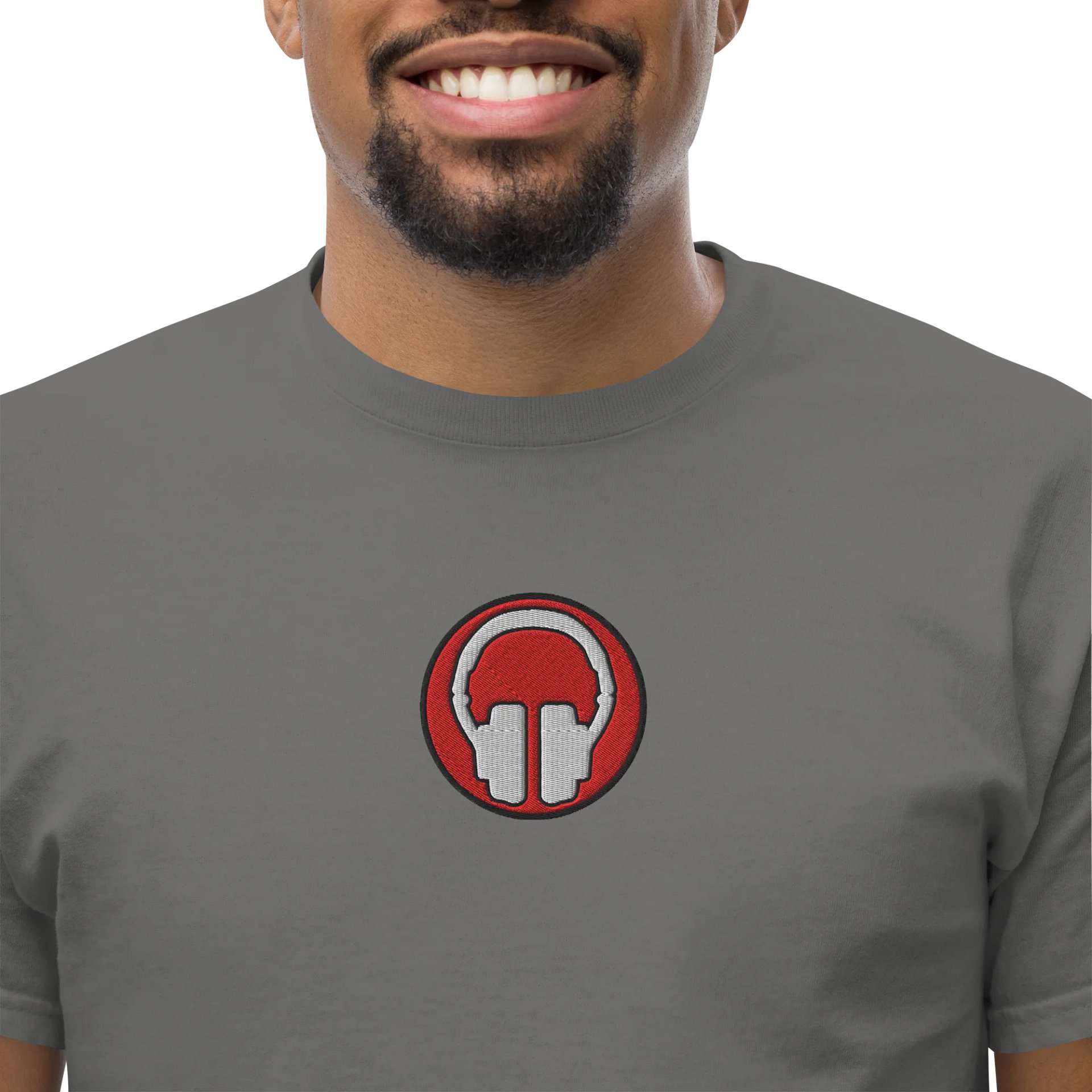 Front & Centre Headphones Embroidered Print Gildan Heavyweight T-Shirt product image (46)