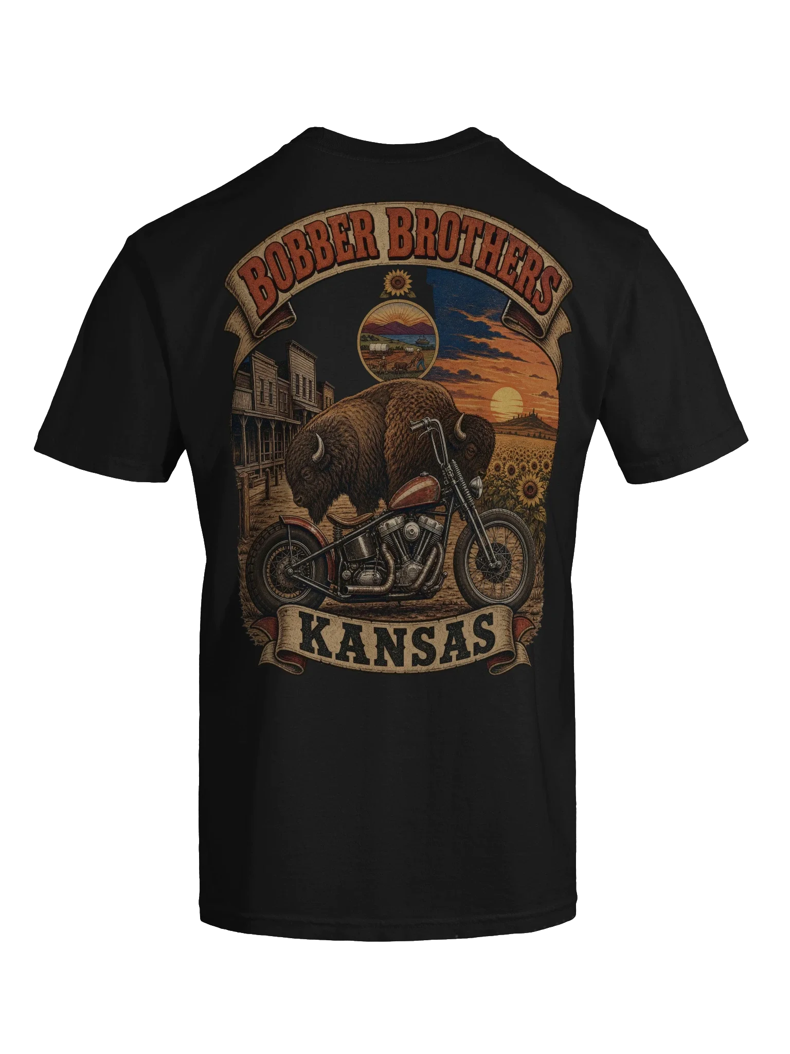 Kansas motorcycle t-shirt design by Bobber Brothers