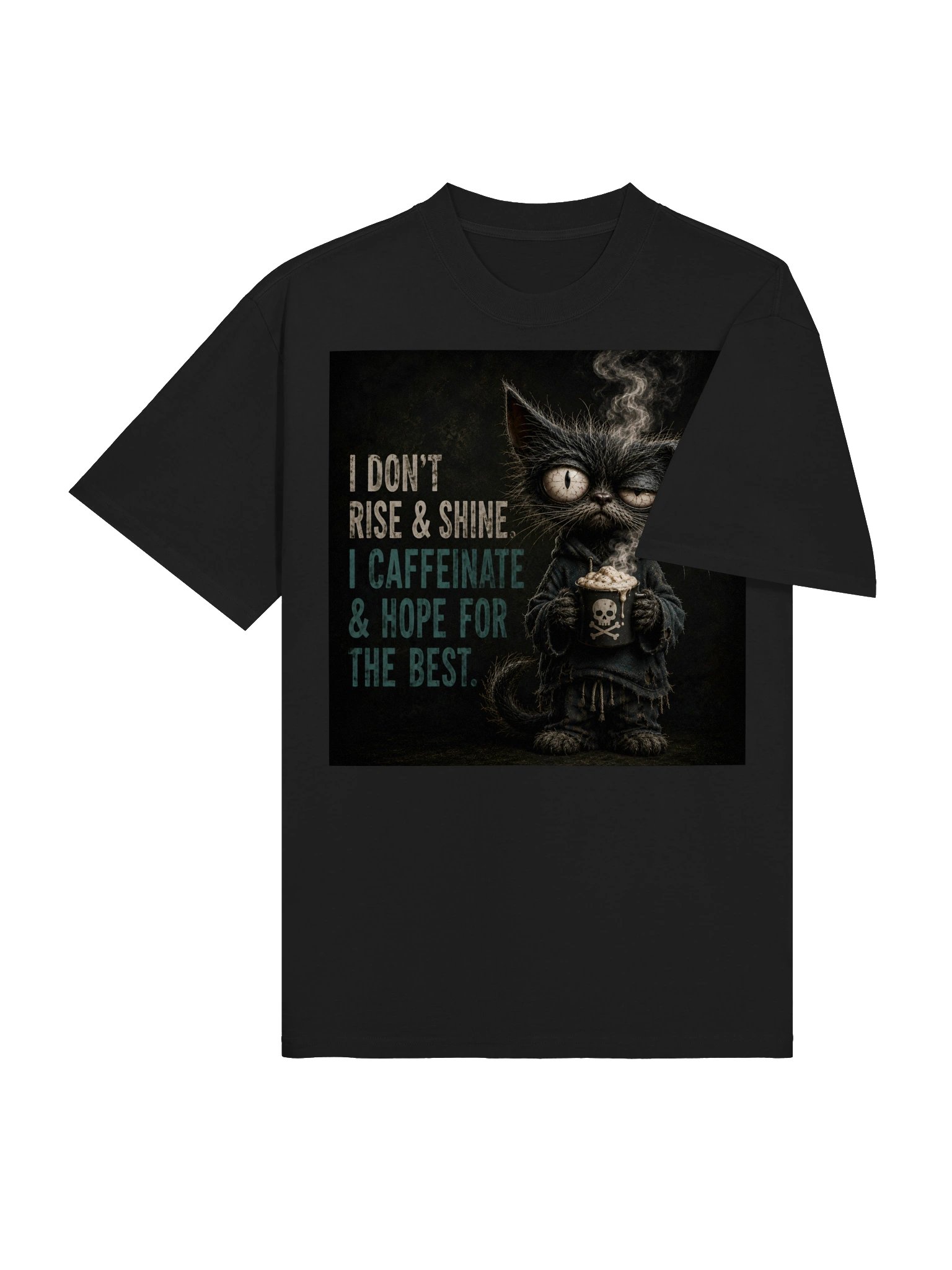 I Don’t Rise & Shine I Caffeinate & Hope for the Best Cat Coffee T-Shirt | Unisex Oversized product image (5)