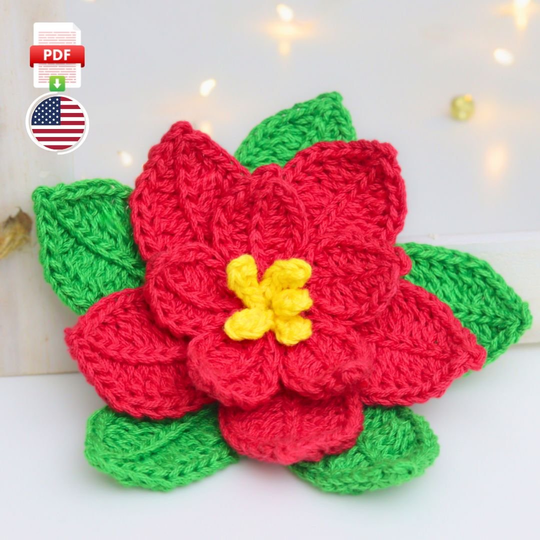 PDF Pattern: Crochet Poinsettia Flower – Christmas Ornament & Wreath Embellishment product image (1)