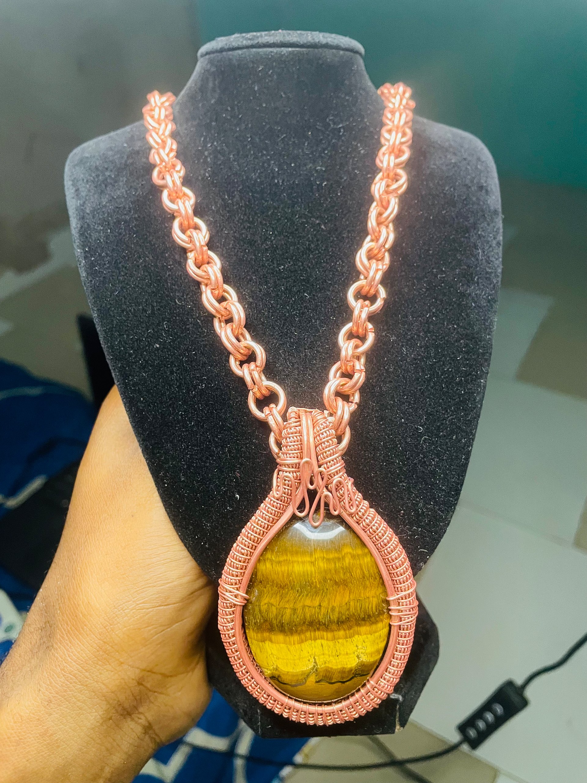 Tiger eye and copper luxury healing crystal necklace product image (1)