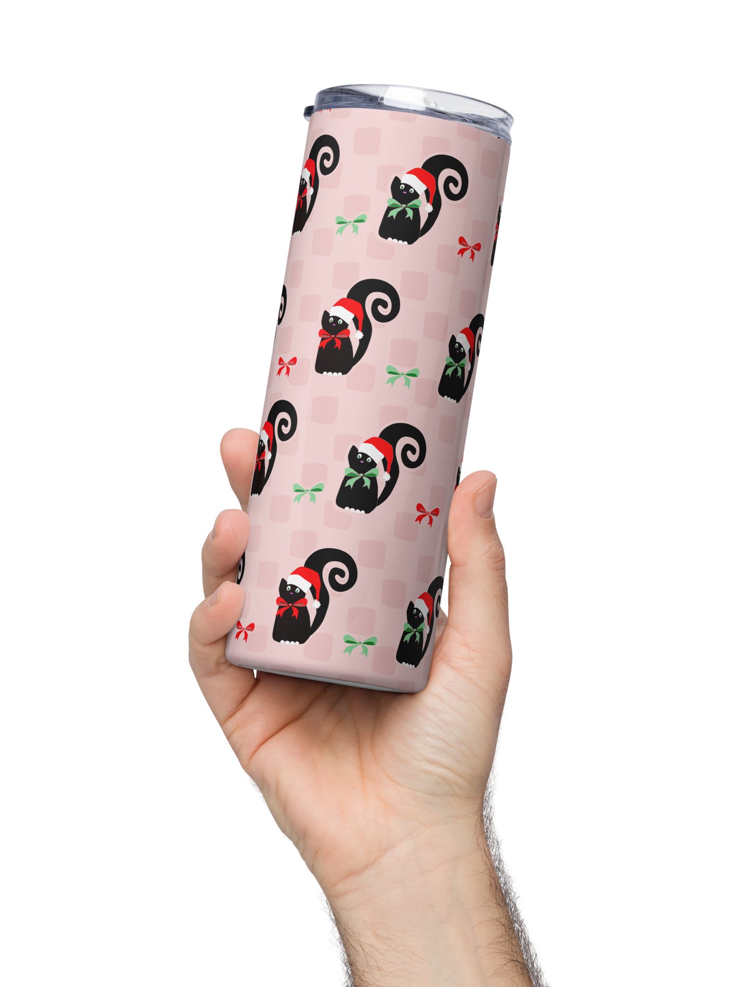 Christmas Kitties in a Row 20 oz Stainless Steel Tumbler with Straw - Pink product image (3)