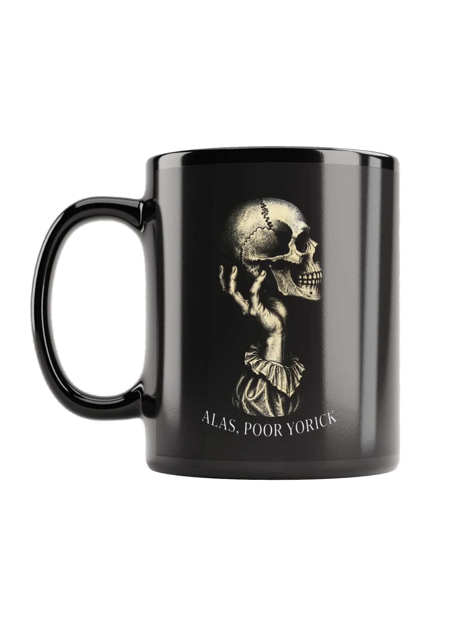 Alas, Poor Yorick Skull Mug, Black