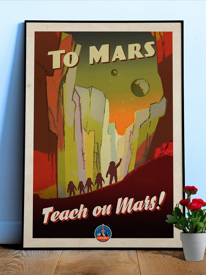 To Mars! — Vintage space poster, retro space art, propaganda poster, retrofuturism art, retro sci-fi print product image (1)