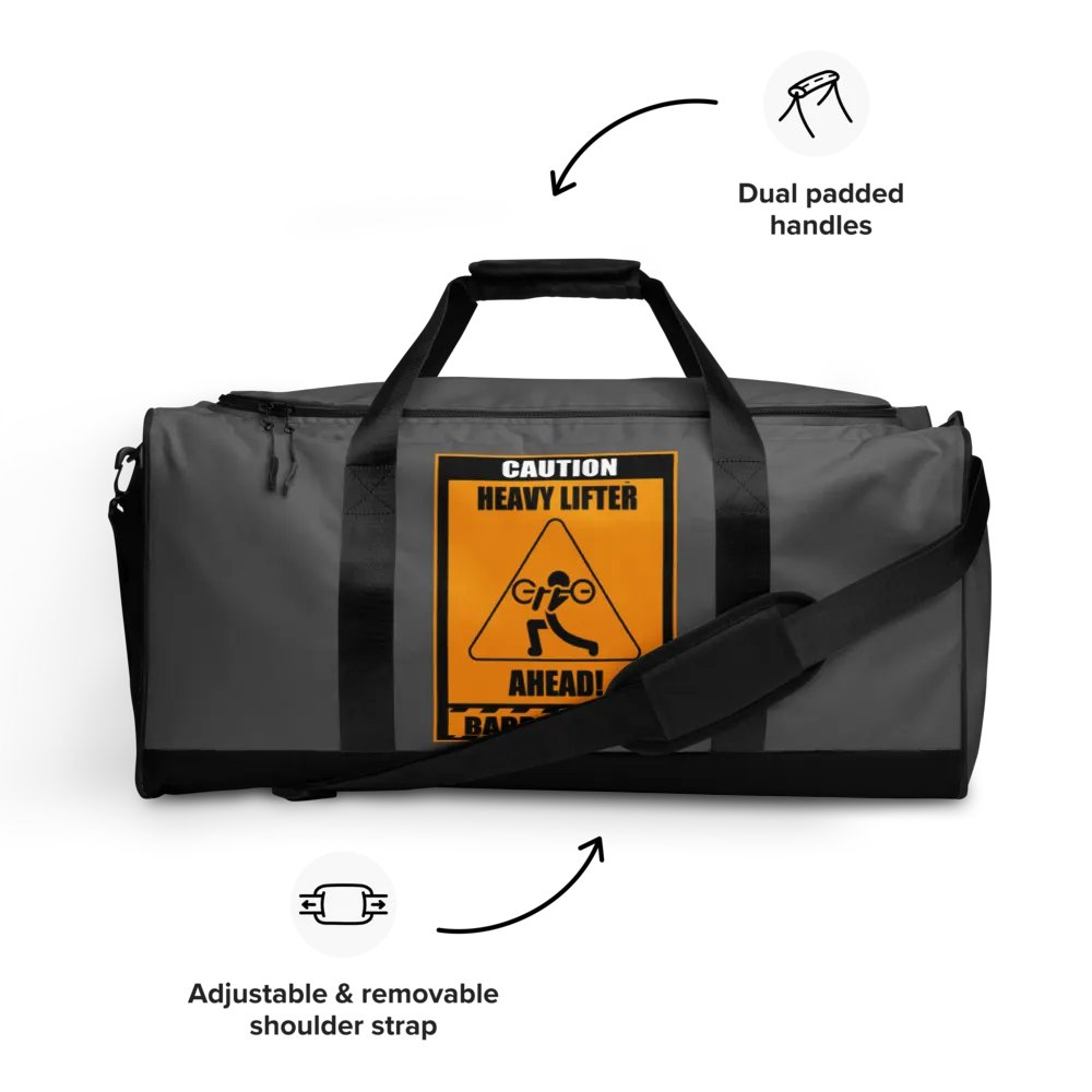 Caution Heavy Lifter Ahead-Barbell Zone Duffle Bag (Dark Gray and Black) product image (9)