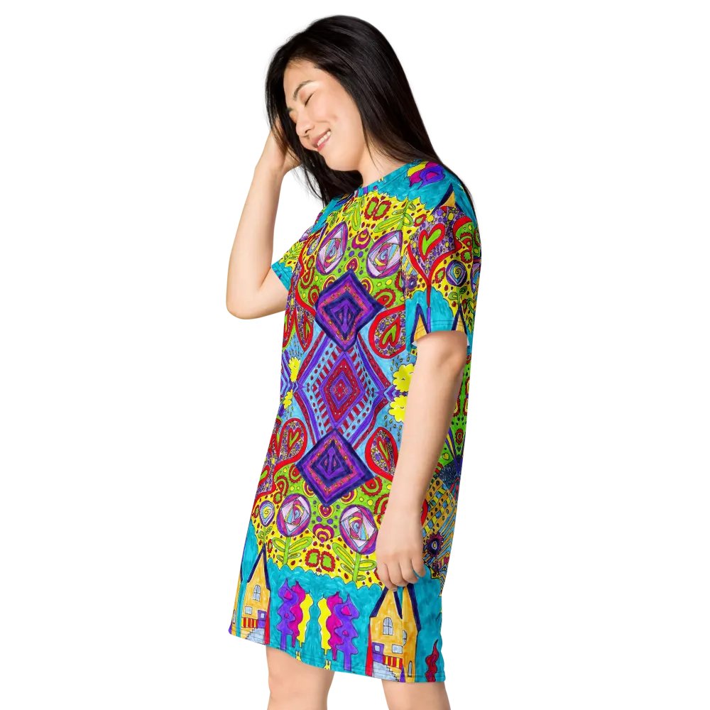 Abstract Doodle Happiness Ladies T Shirt Dress product image (7)