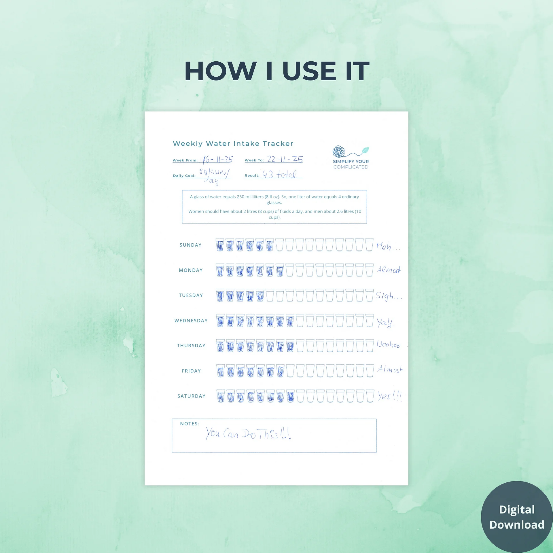 Weekly Water Intake Tracker product image (3)