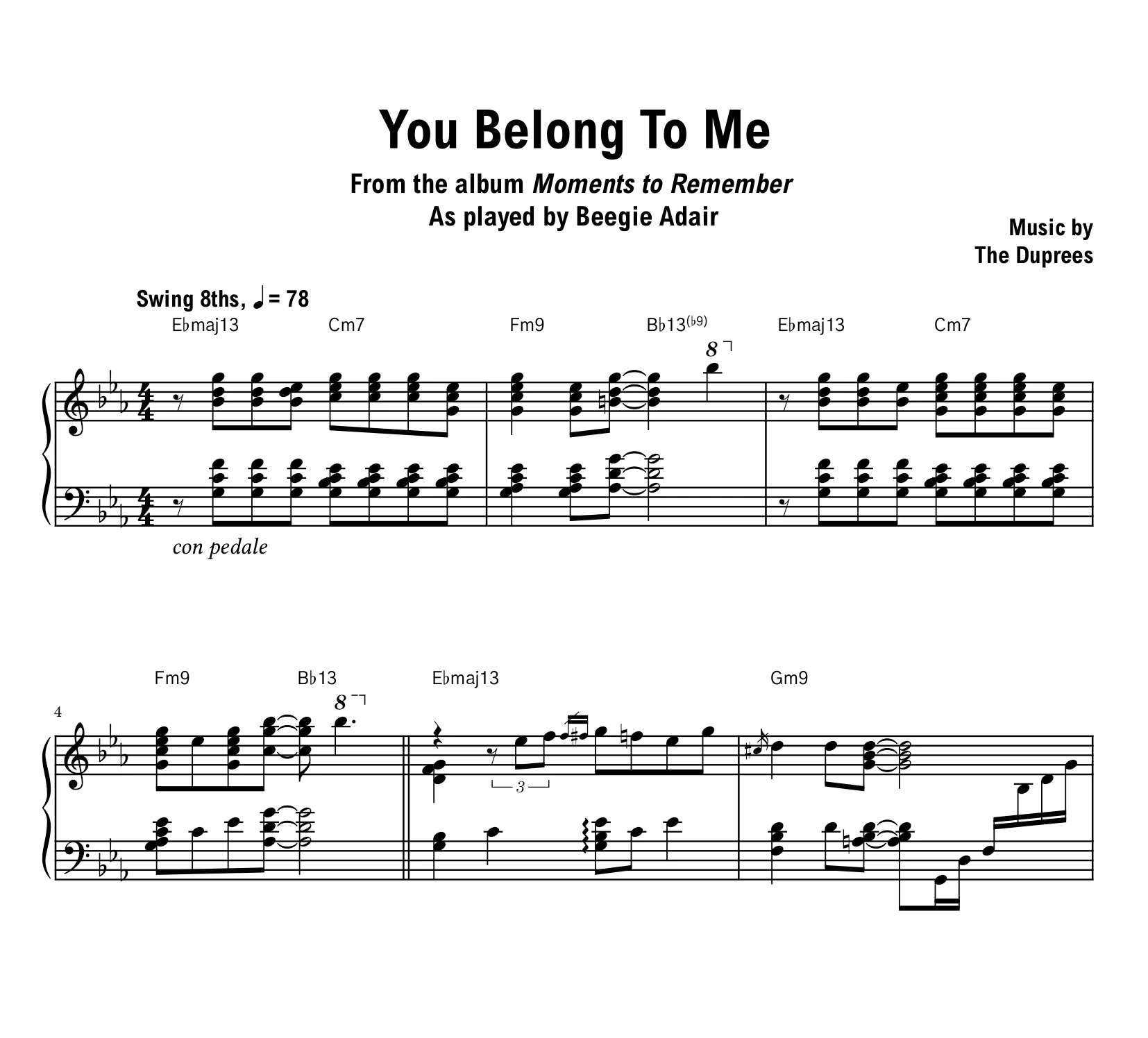 Beegie Adair - You Belong To Me - Sheet music (PDF) product image (1)