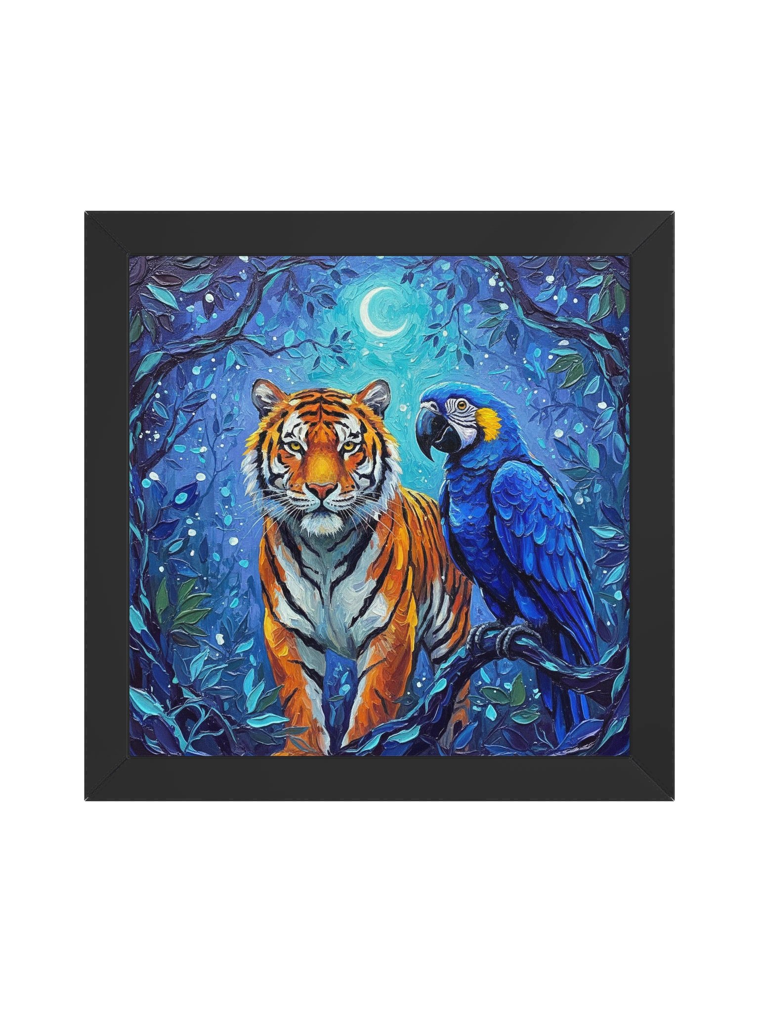 Elegant Tiger and Macaw Framed Wall Art, Luxe Tropical Wildlife Print product image (2)