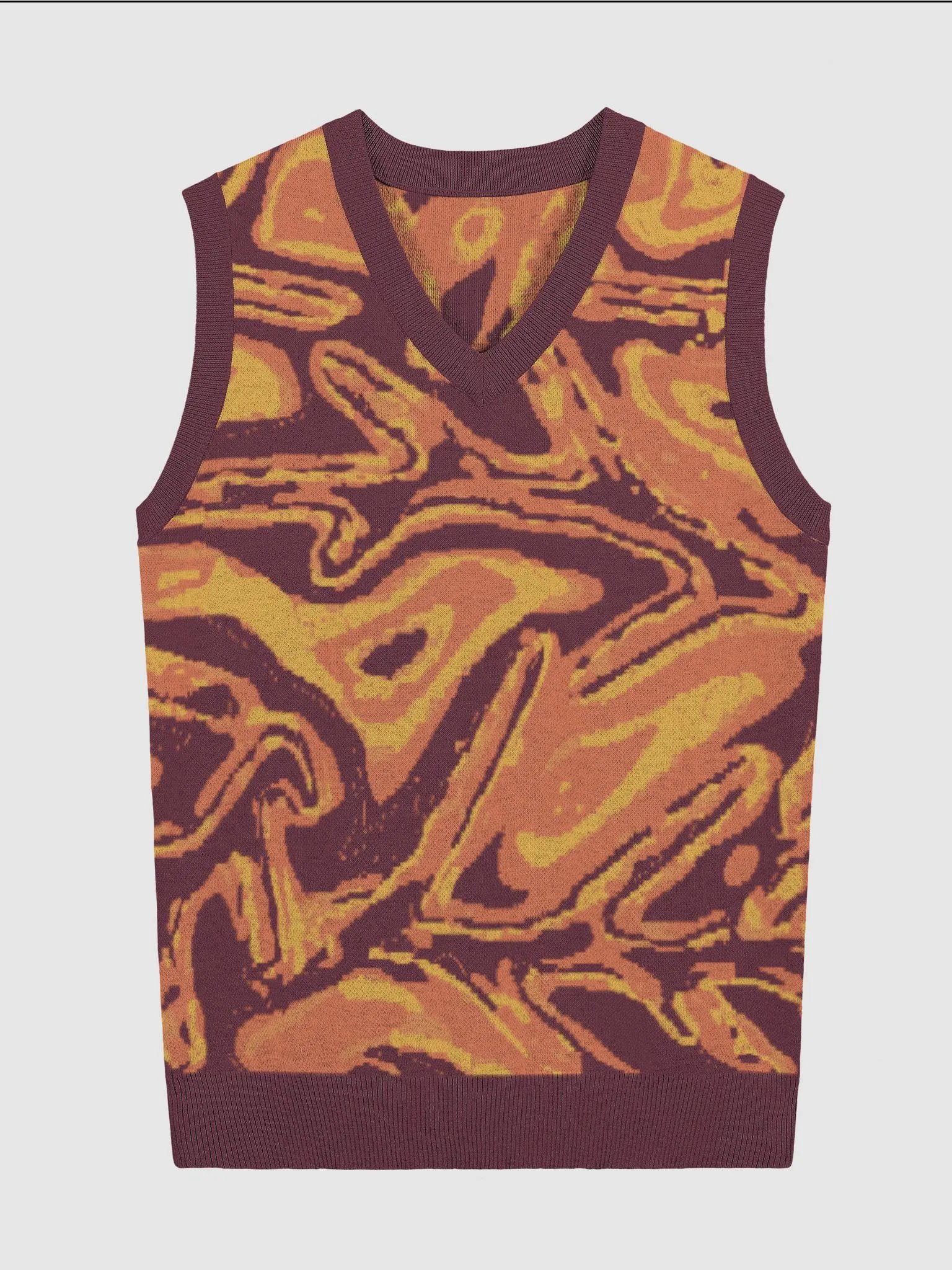 Burgundy Japanese Fiery Abstract Knitted Relaxed Vest product image (1)