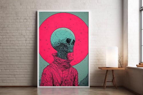 Geleceğe hazır mısınız? 🌐💀 Dystopian Cyberpunk Dekor - Geleceğin Kafatası Duvar Sanatı ile yaşam alanınıza futuristik bir dok...