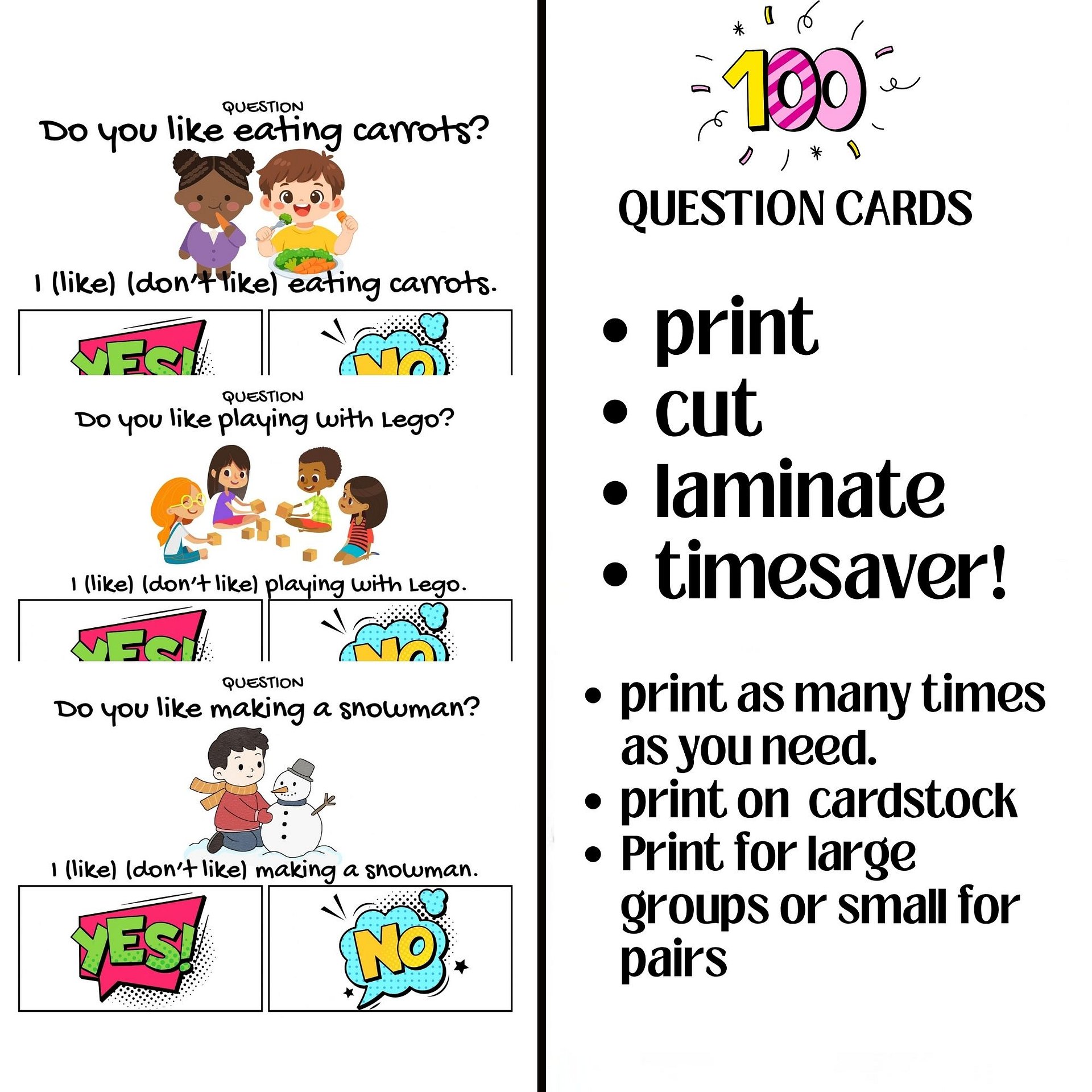 English Speaking Practice Cards ESL EFL 100 Q & A Prompt Cards with Pictures product image (2)