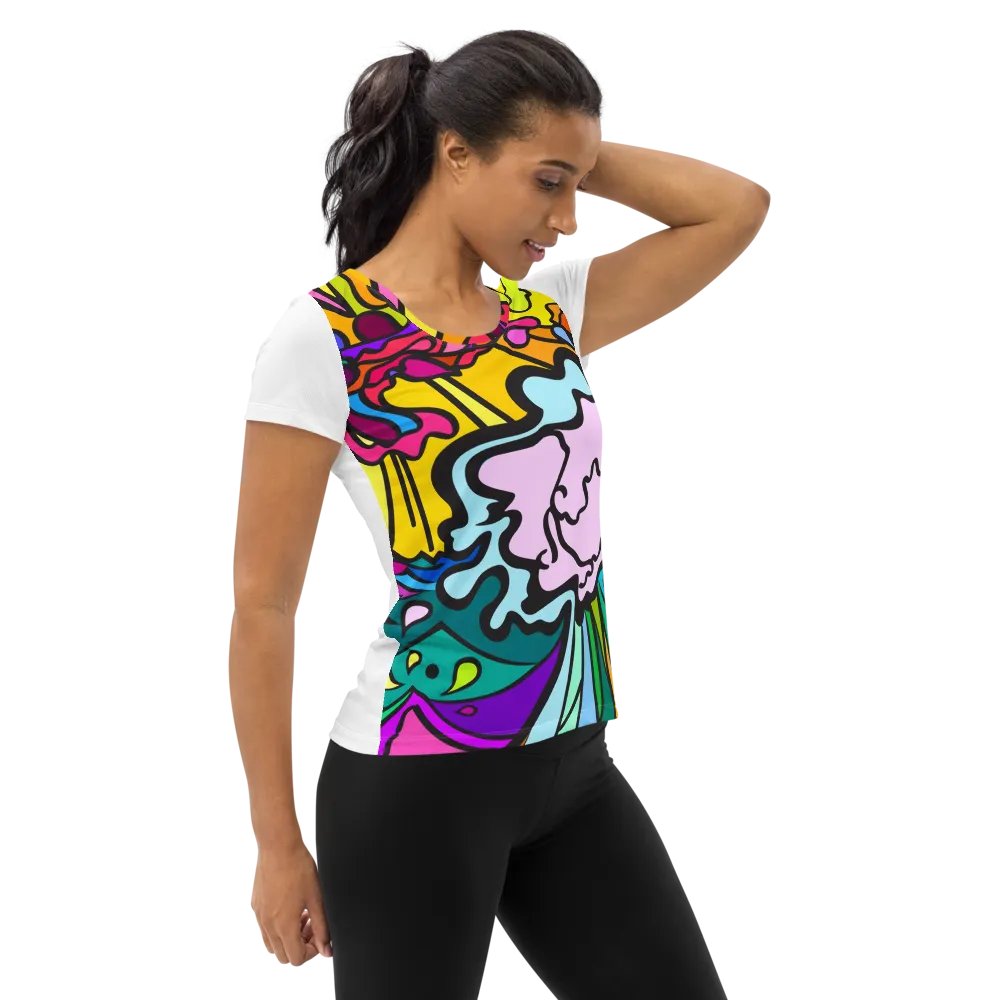 Vibrant Swirls Women's Athletic Tee - Wave at Sunset product image (4)