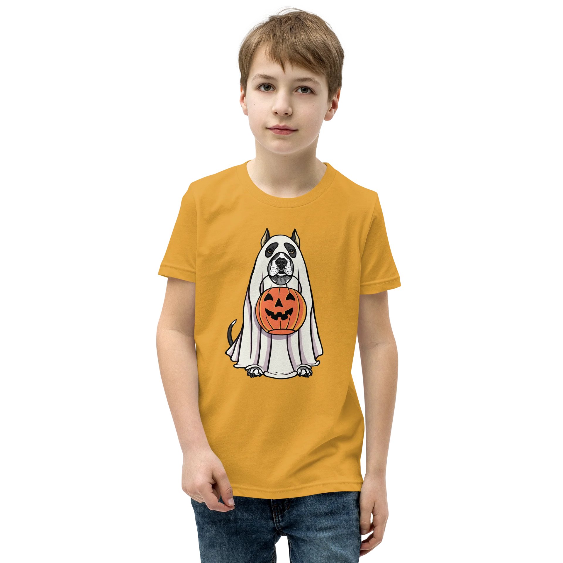 Halloween American Pitbull Terrier(Black & White, Cropped Ears) Youth T-Shirt product image (1)