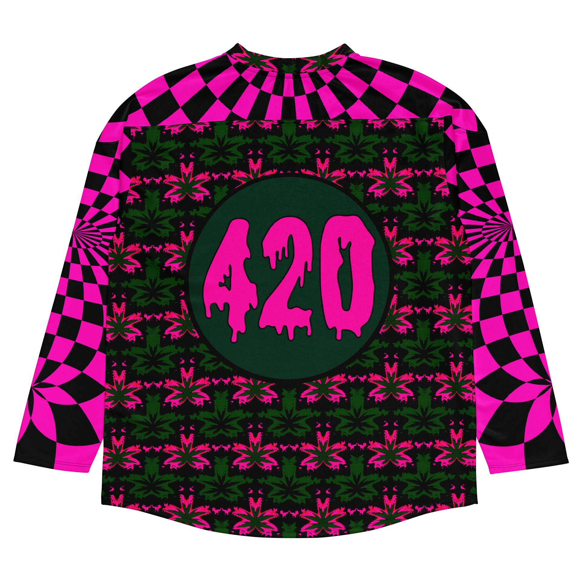 Trippy 420 Rave Hockey Jersey, Psychedelic Cannabis Festival Shirt, Neon Retro Stoner Fashion, Pot Leaf EDM Clothes, Pink Weed Checkers Top product image (7)