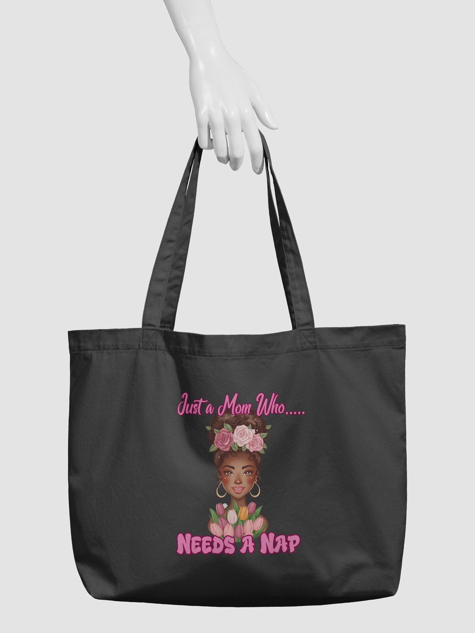 Just a Mom Who Needs a Nap Organic Cotton Tote Bag, Funny Mom Tote, Eco Friendly Grocery Bag, Cute Floral Mom Gift, Reusable Market Bag product image (5)