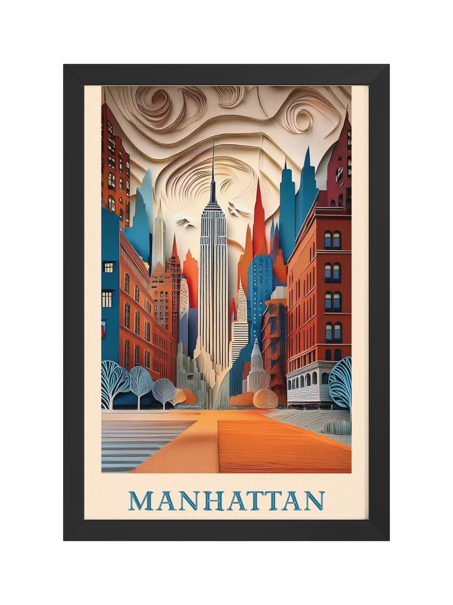 Vibrant Manhattan themed Ayous Wood Framed Matte Poster product image (1)