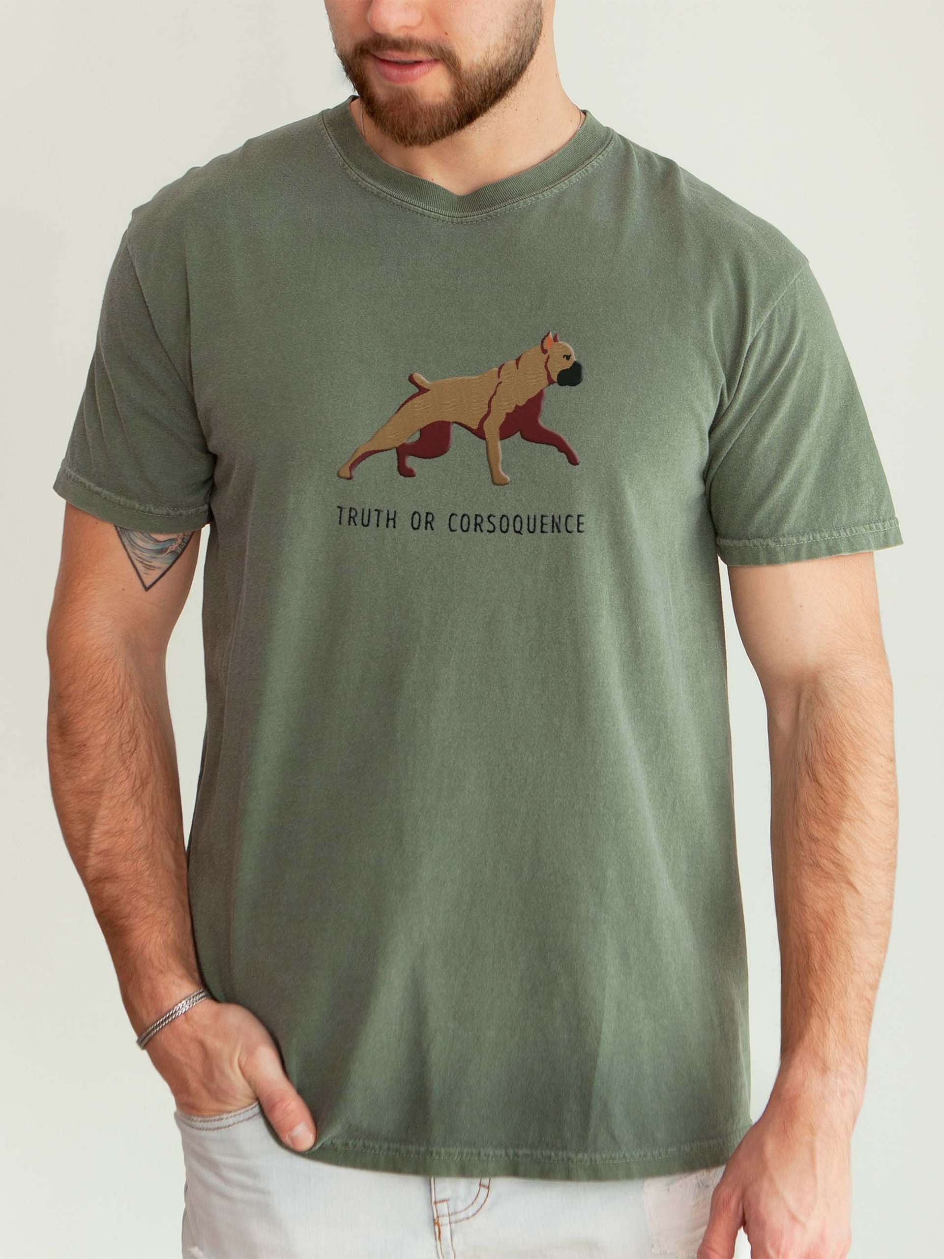 Truth or Corsoquence T-Shirt(Embroidered) of a Cane Corso(Tan) product image (2)