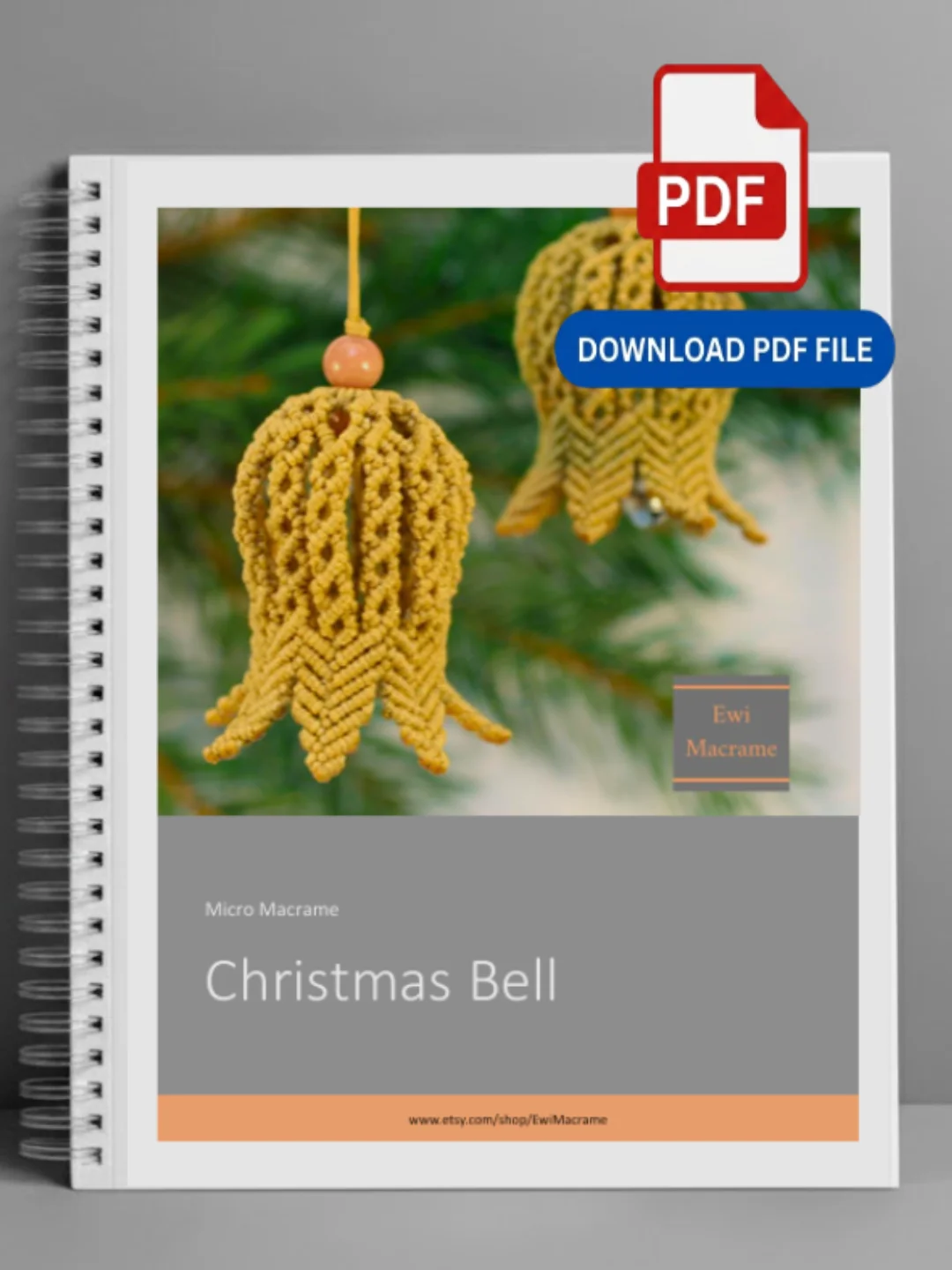 Micro Macrame Christmas Bell – Photo & Video Tutorial product image (1)