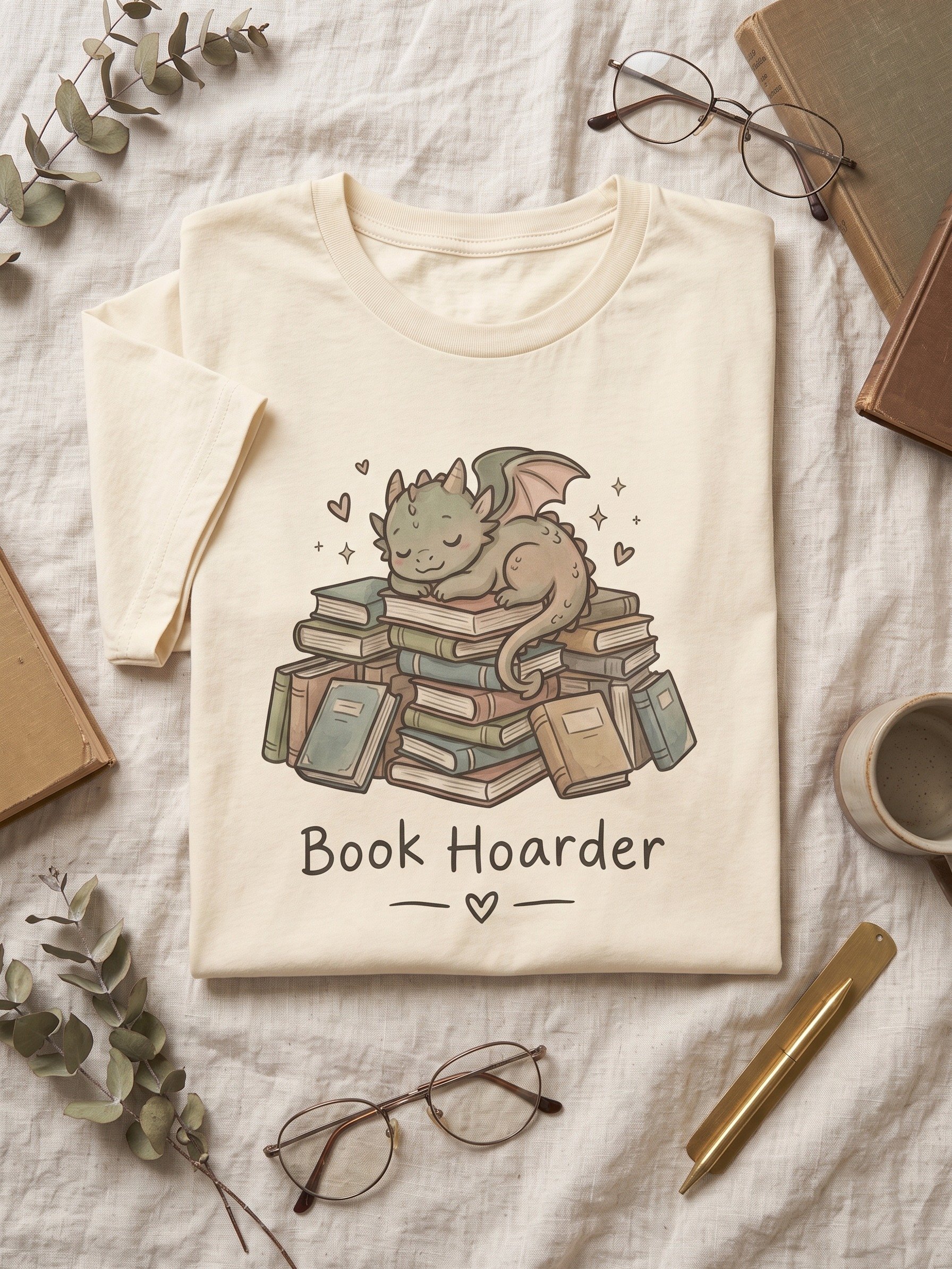 Book Hoarder T-Shirt, Cute Dragon Book Lover Gift product image (7)
