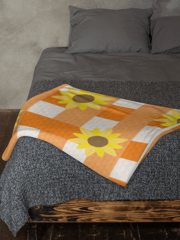 Sunflower Gingham Pattern- Orange Background Throw Blanket product image (2)