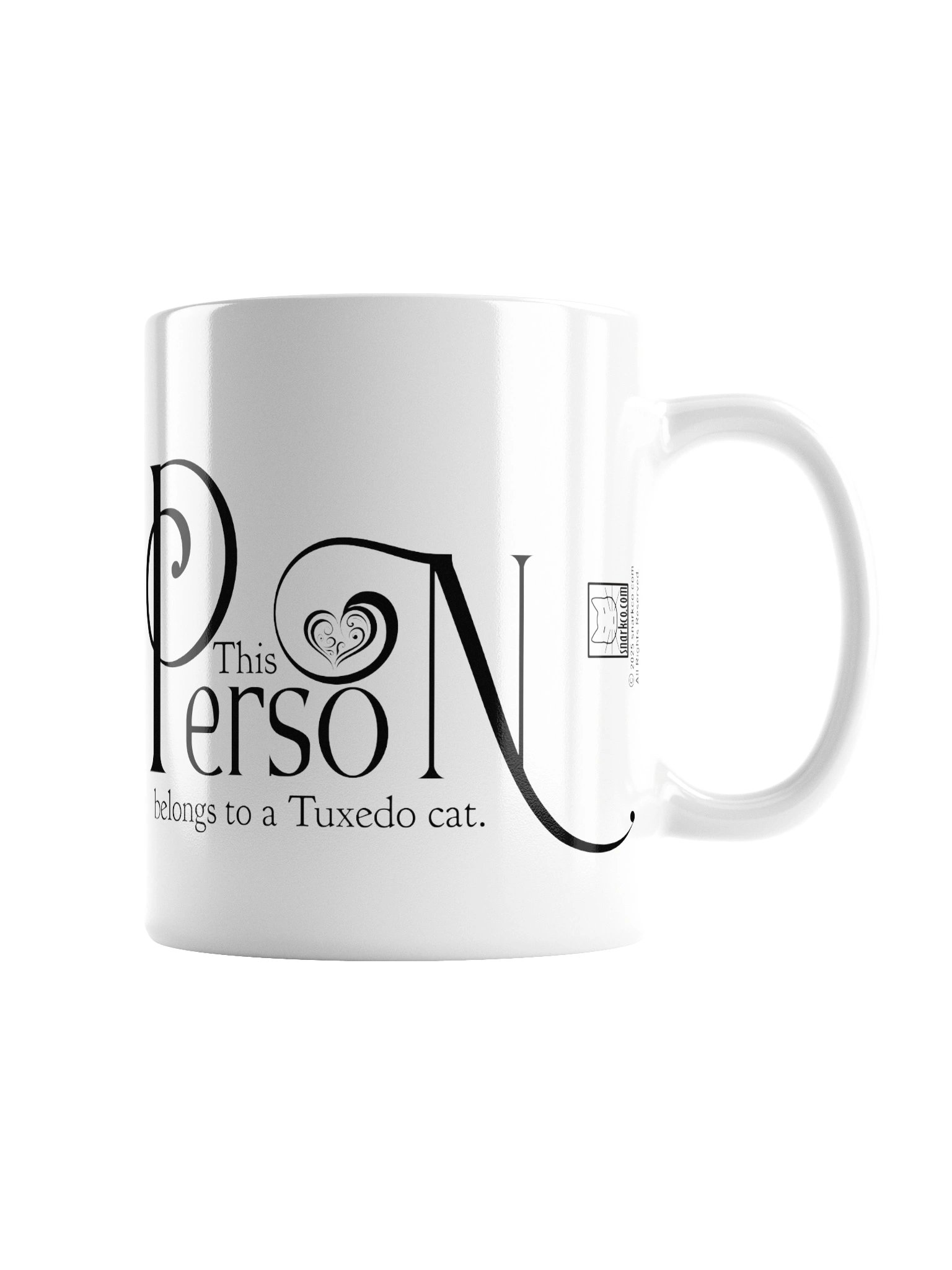 Beautiful white ceramic mug says: "This Person Belongs To A Tuxedo Cat" product image (3)