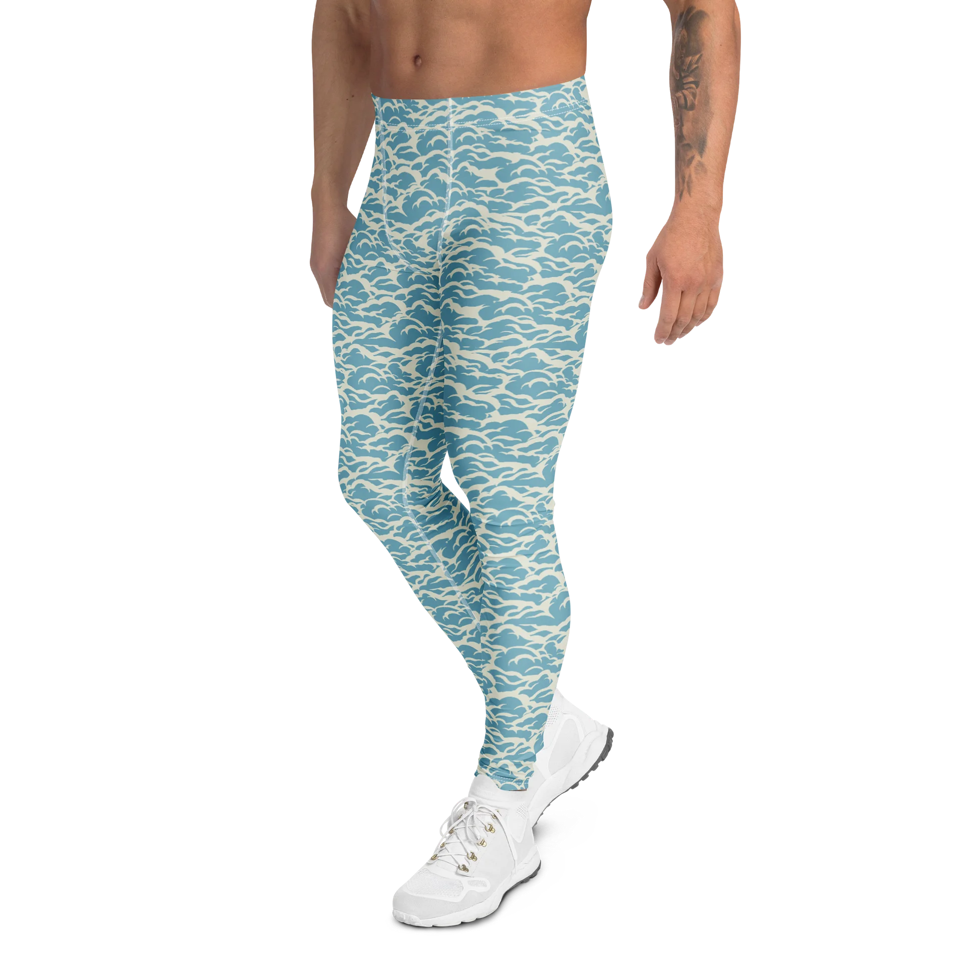 Comfortable Men’s Leggings in Blue Sea Waves product image (4)