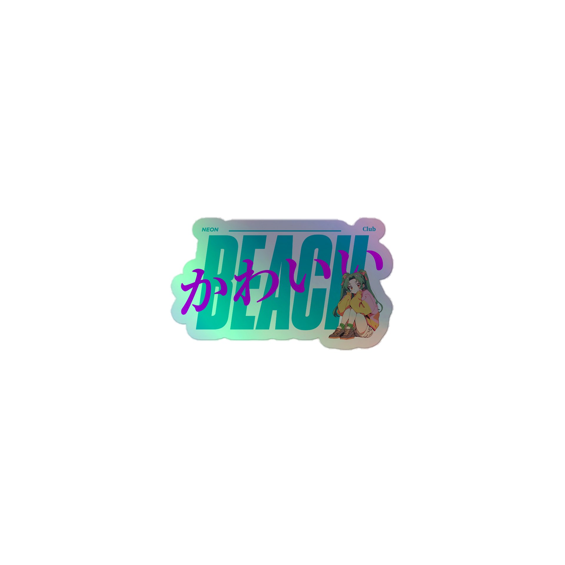 Neon Beach Club Holographic Sticker