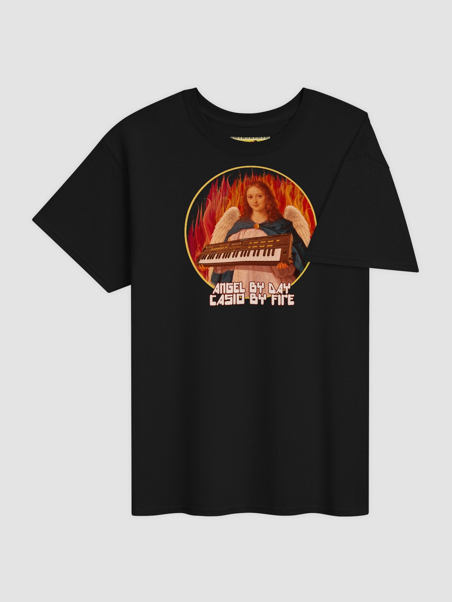 ANGEL BY DAY, CASIO BY FIRE, by Frank Fonik, Techno EDM Unisex t-shirt product image (5)