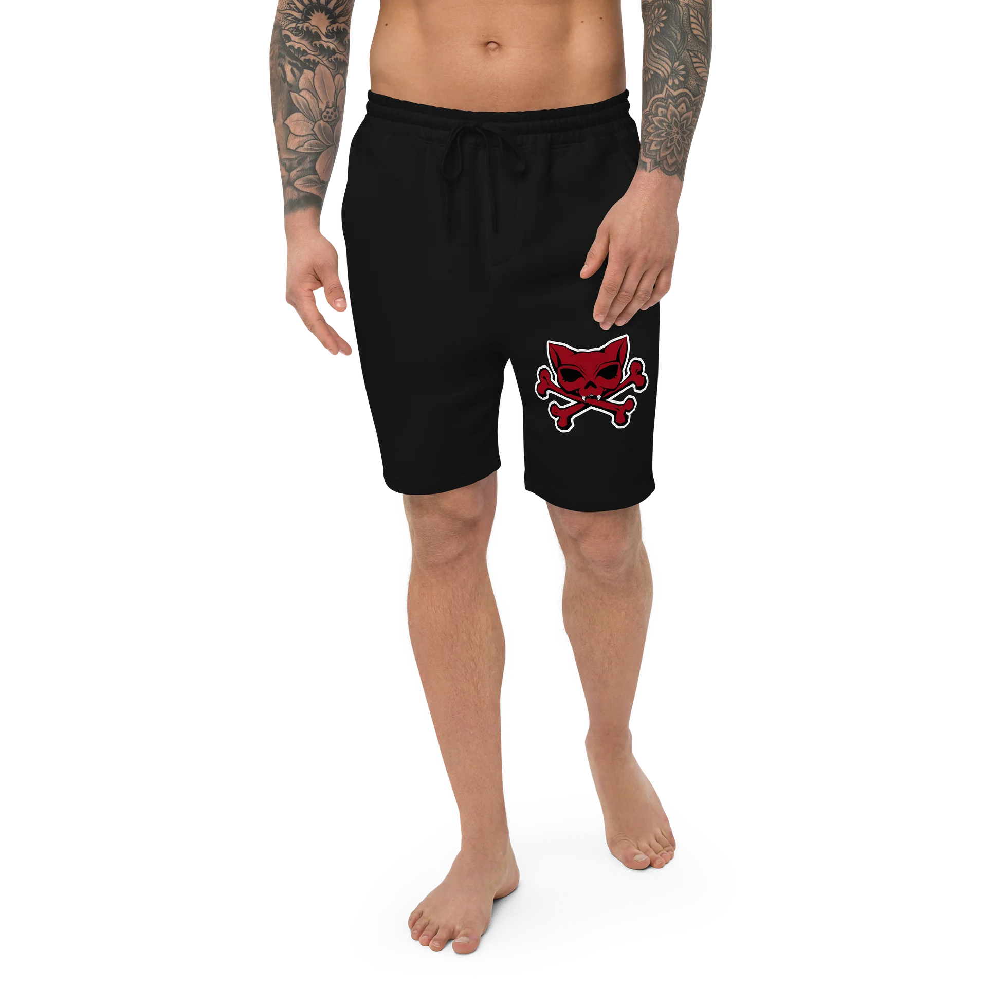 Red Kat Skull Fleece Shorts product image (1)