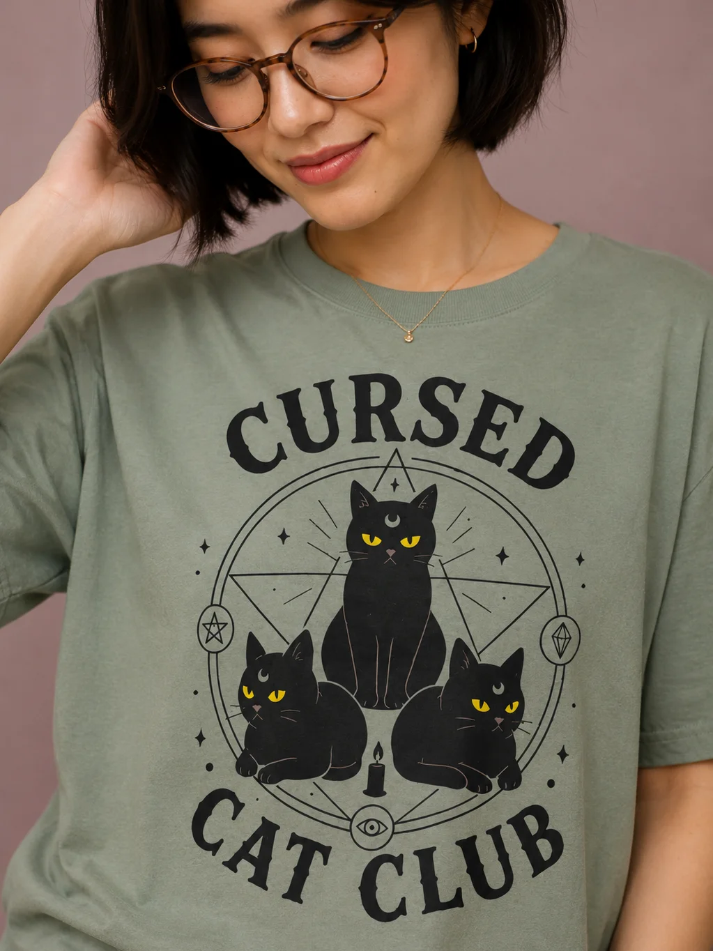Cursed Cat Club T-Shirt – Gothic Black Cat Occult Tee for Cat Lovers product image (2)