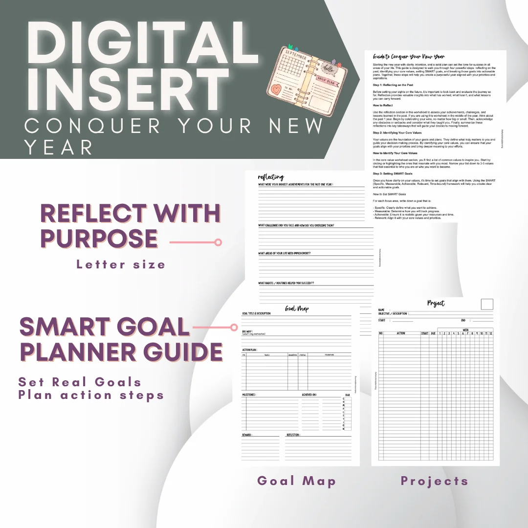 Conquer your New Year | SMART Goal Planner Guide | Letter Size product image (1)