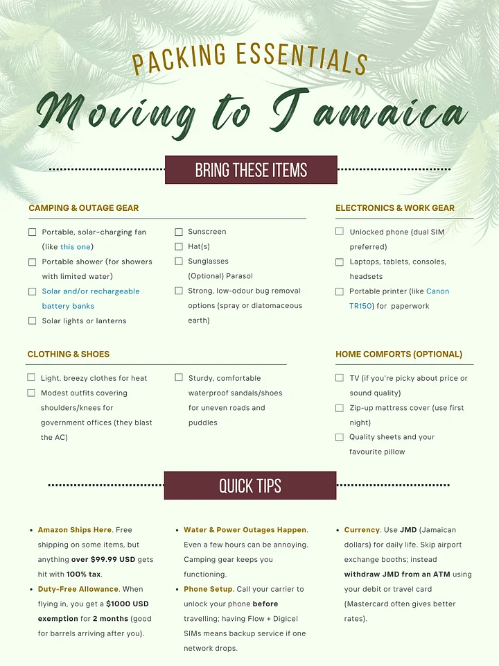 Packing Essentials for Jamaica product image (1)