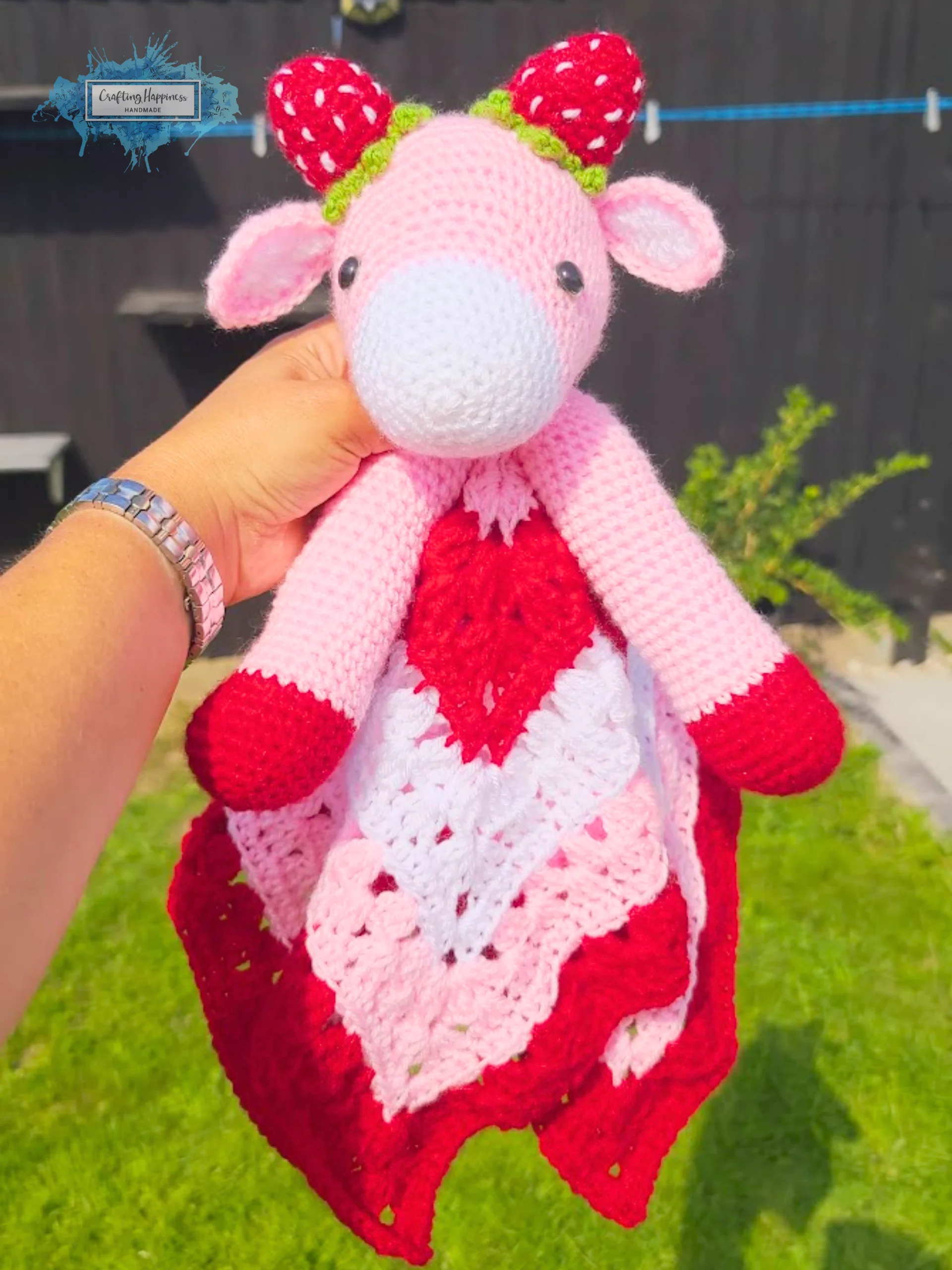 Strawberry Cow Lovey Crochet Pattern Baby Comforter Blanket PDF Pattern - Crafting Happiness product image (5)